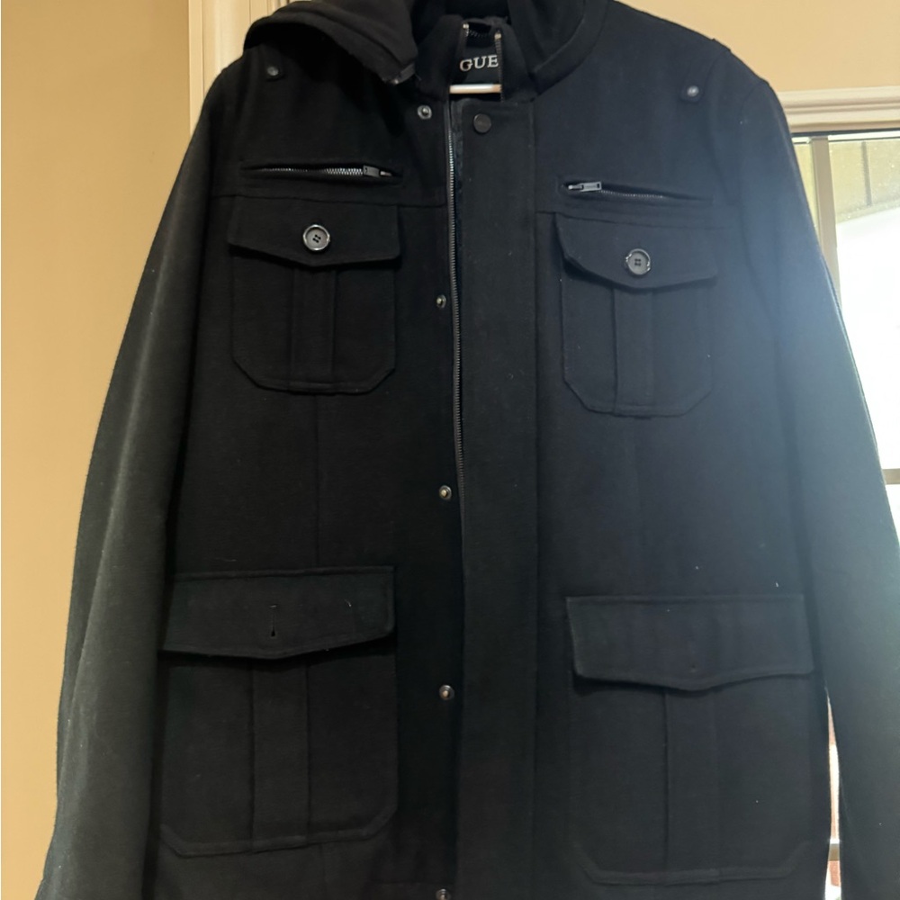 Black Men's Peacoat with hood by GUESS